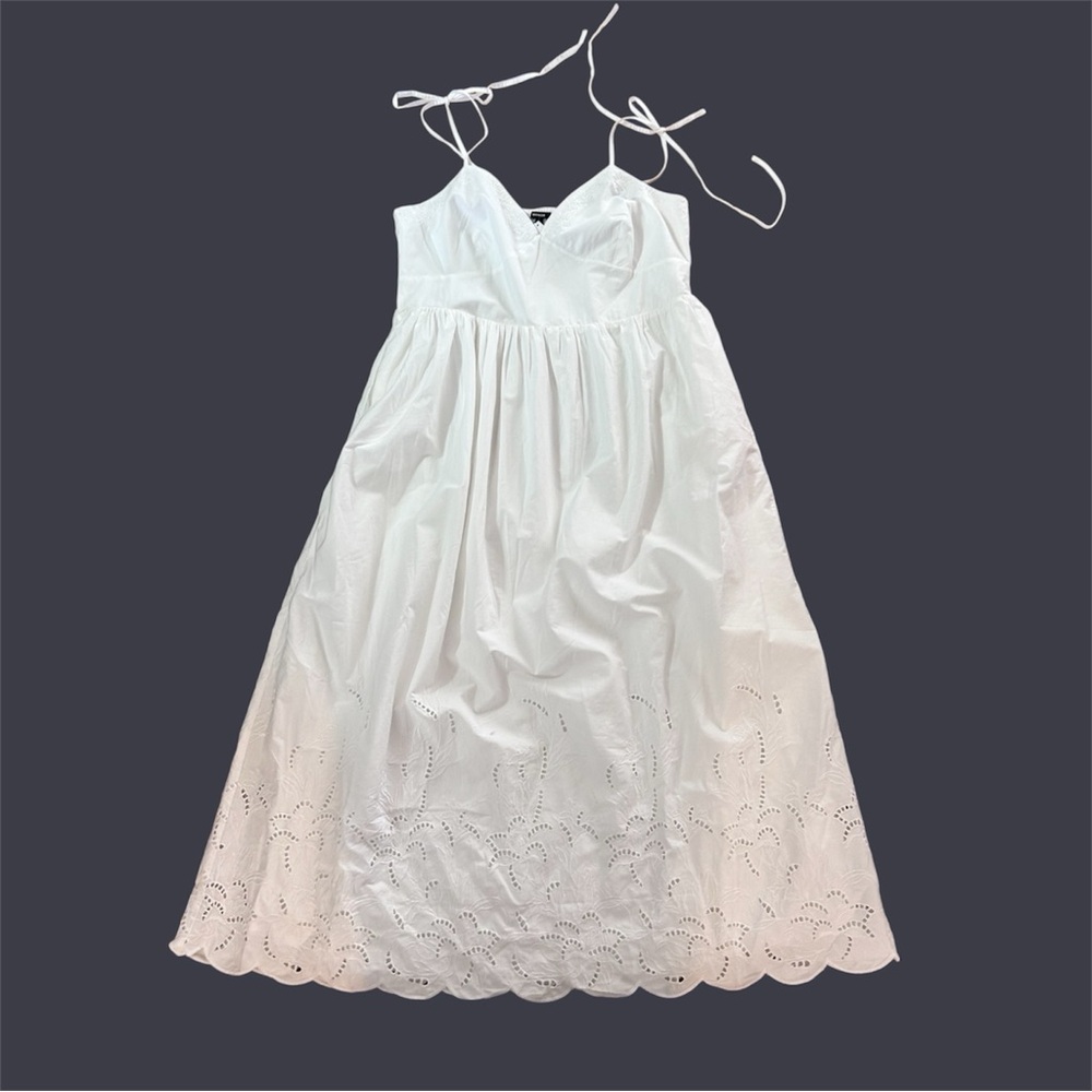 Express White Eyelet Lace Tie Strap Cotton Long Midi Dress Size L NWT - Picture 9 of 13